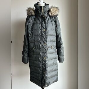 Michael Kors Faux-Fur-Trim Hooded Puffer Coat Dark Olive Size Large